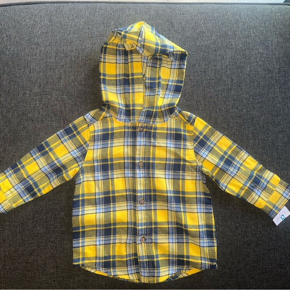 Carter's Yellow and Blue Plaid Button Down Hoodie